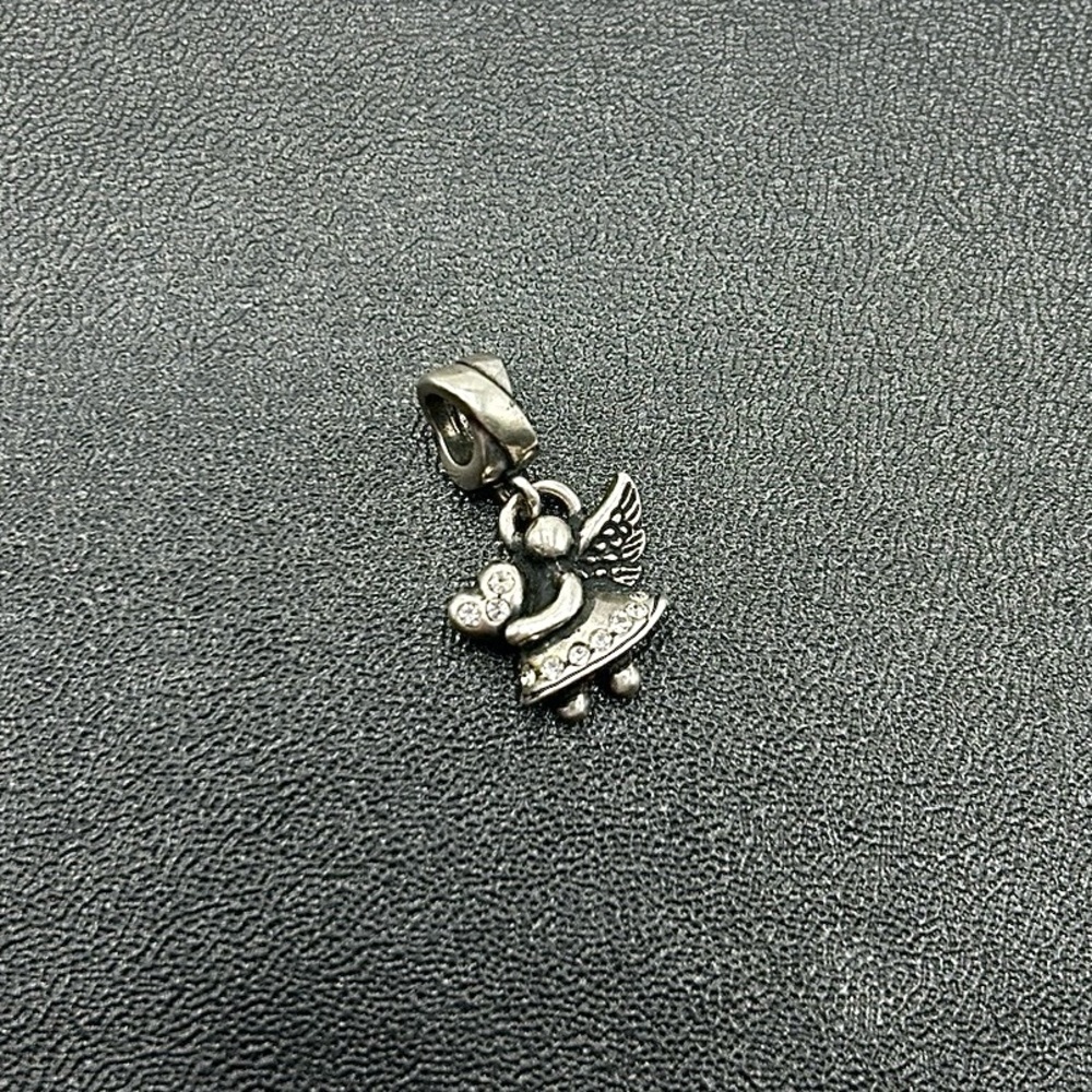 925 Italian Sterling Silver Swarovski Crystal Angel Dangle Charm Pendant
